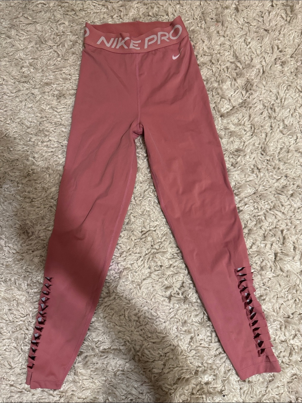 Nike Mauve Pink Girls' Performance Leggings with Lattice Detail